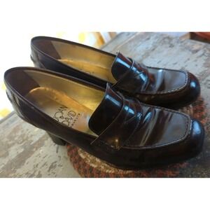 Joan & David Couture Brown Patent Leather Heels Size 7 M Penny Loafers